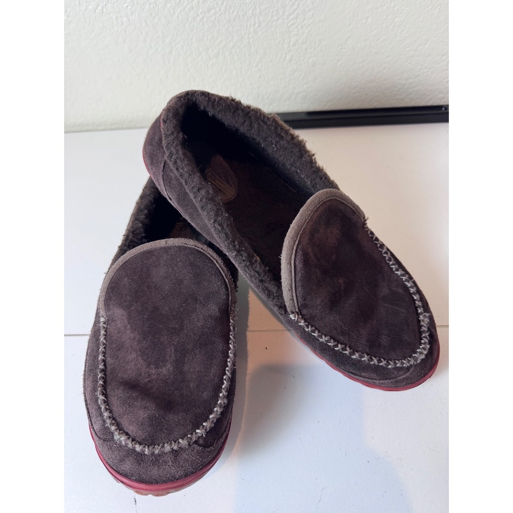 LL Bean Wicked Good Moccasins Men Size 10 Suede Shearling Lined Brown Minimalist
